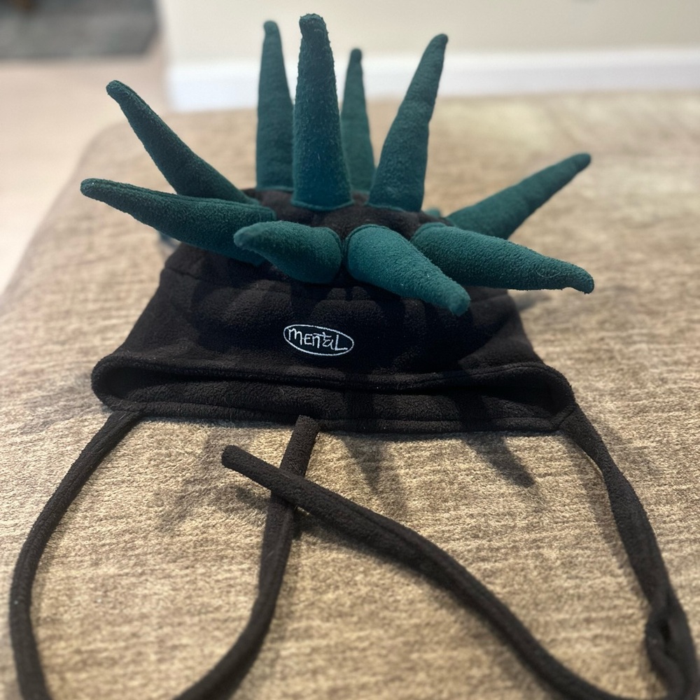 VTG 90s Mental Headgear Snowboard Ski Fleece Hat Green Spikes Adult